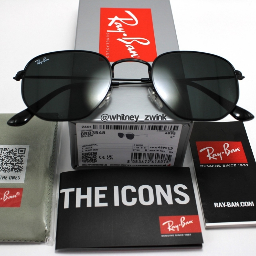 Model Display Rayban Hexagonal All Black Rb3548n … - image 1
